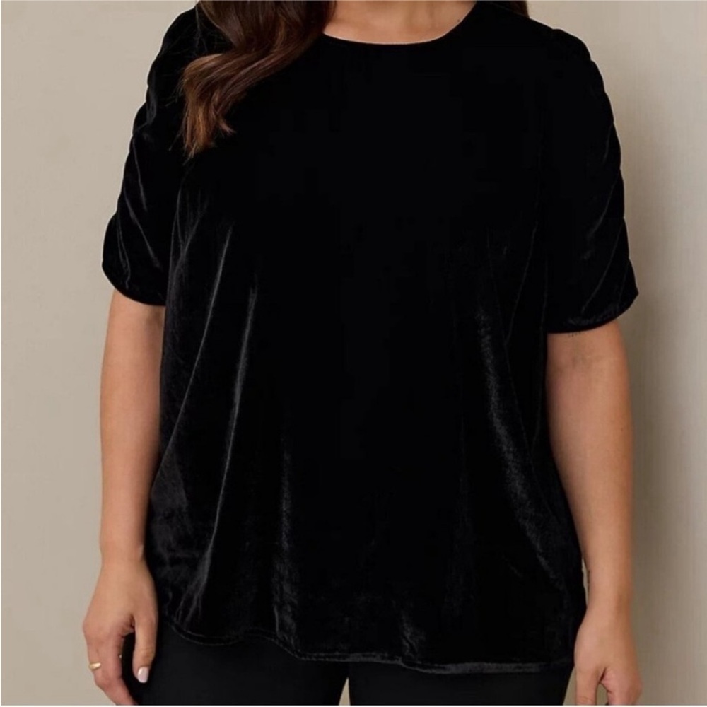 Torrid NWT Black Velvet Ruched Caterpillar Sleeve Blouse